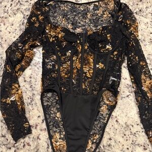 Black and Brown Lace Bodysuit